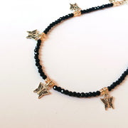 Silver Plated Black Beaded Butterfly Anklet Set